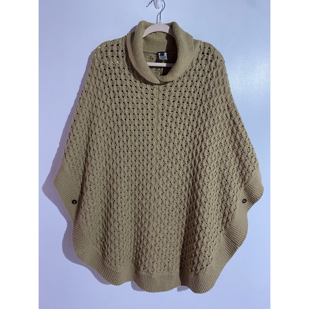 Talbots Poncho L/XL Tan Chunky‎ Wool Cape Office Academia Casual Sweater Cabin